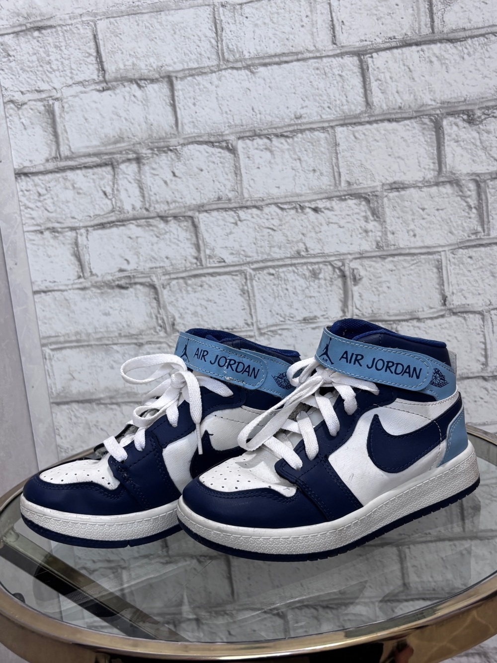 Nike Kids Air Jordan Mid-Top Sneakers in Navy, White, and Light Blue